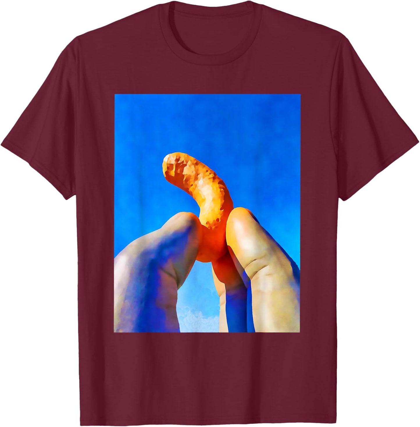 Cheese Curls Orange Fingers T-Shirt - T-Shirt | Maroon