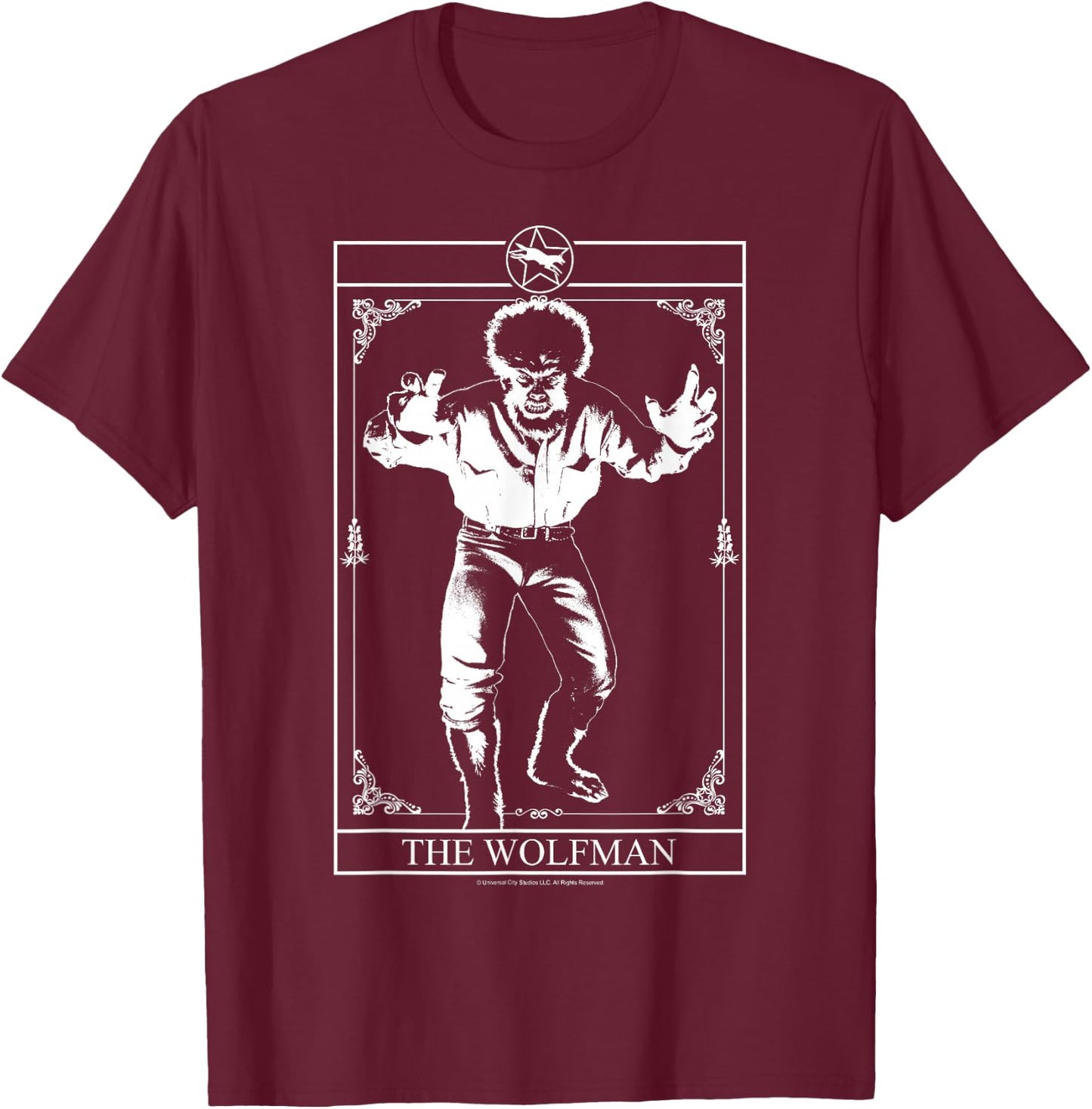 Universal Monsters The Wolfman Tarot Card T-Shirt - T-Shirt | Maroon
