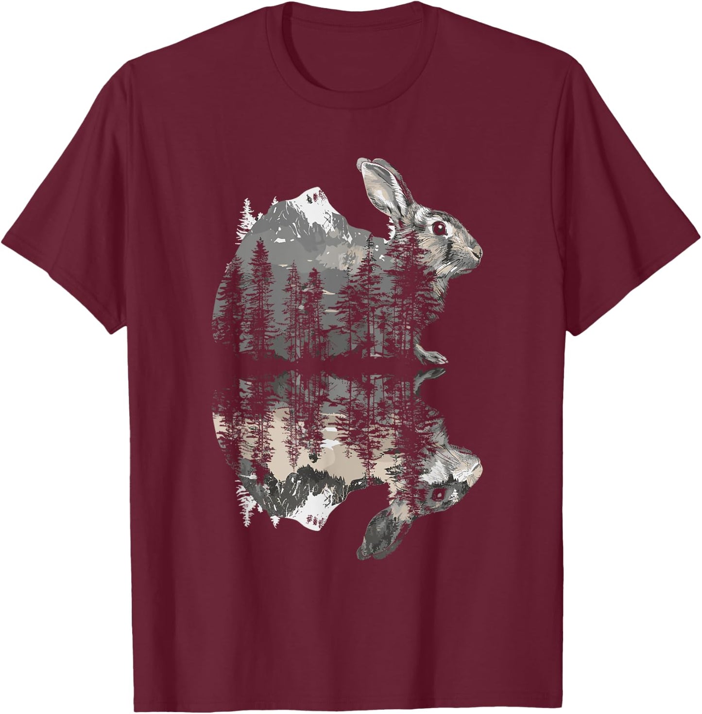 Rabbit Reflection Cute Bunny Nature Wildlife T-Shirt - T-Shirt | Maroon