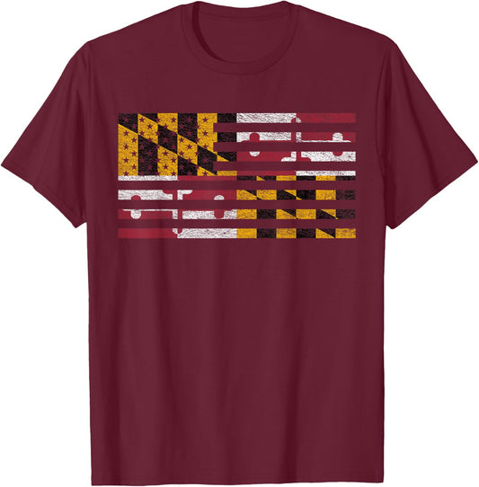 Maryland State Flag Usa United States American Flag T-Shirt - T-Shirt | Maroon