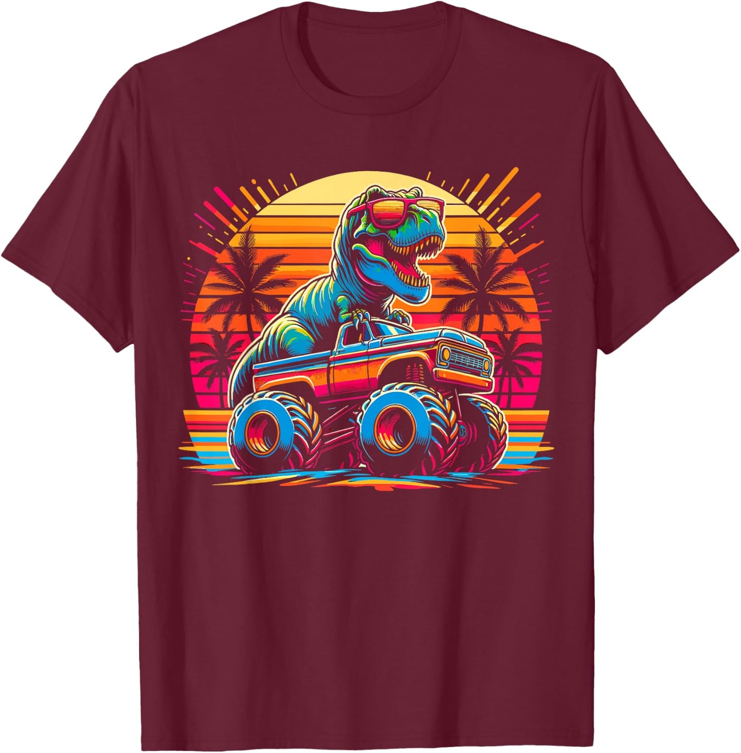 Monster Truck Summer Dinosaur Monster Truck T-Shirt - T-Shirt | Maroon