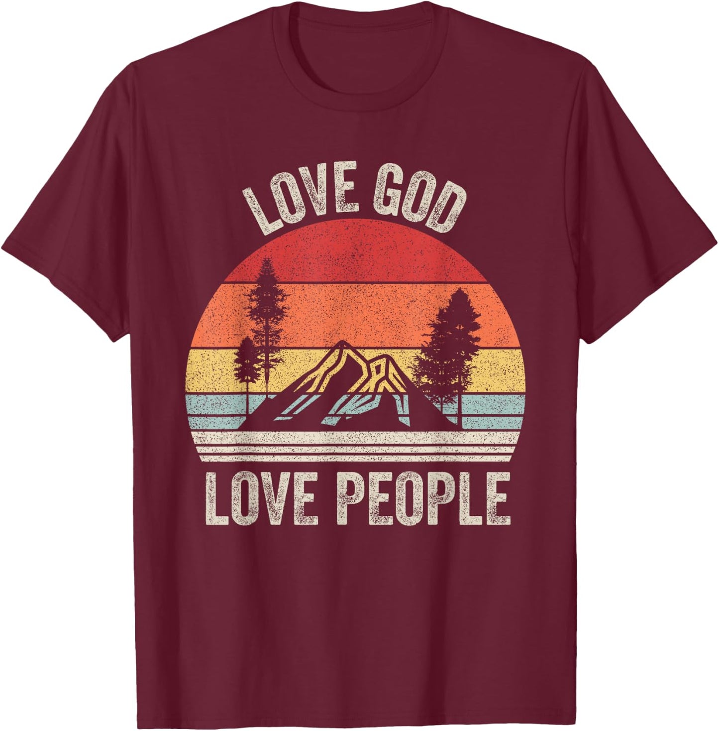 Vintage Retro Love God Love People Christian Bible T-Shirt - T-Shirt | Maroon