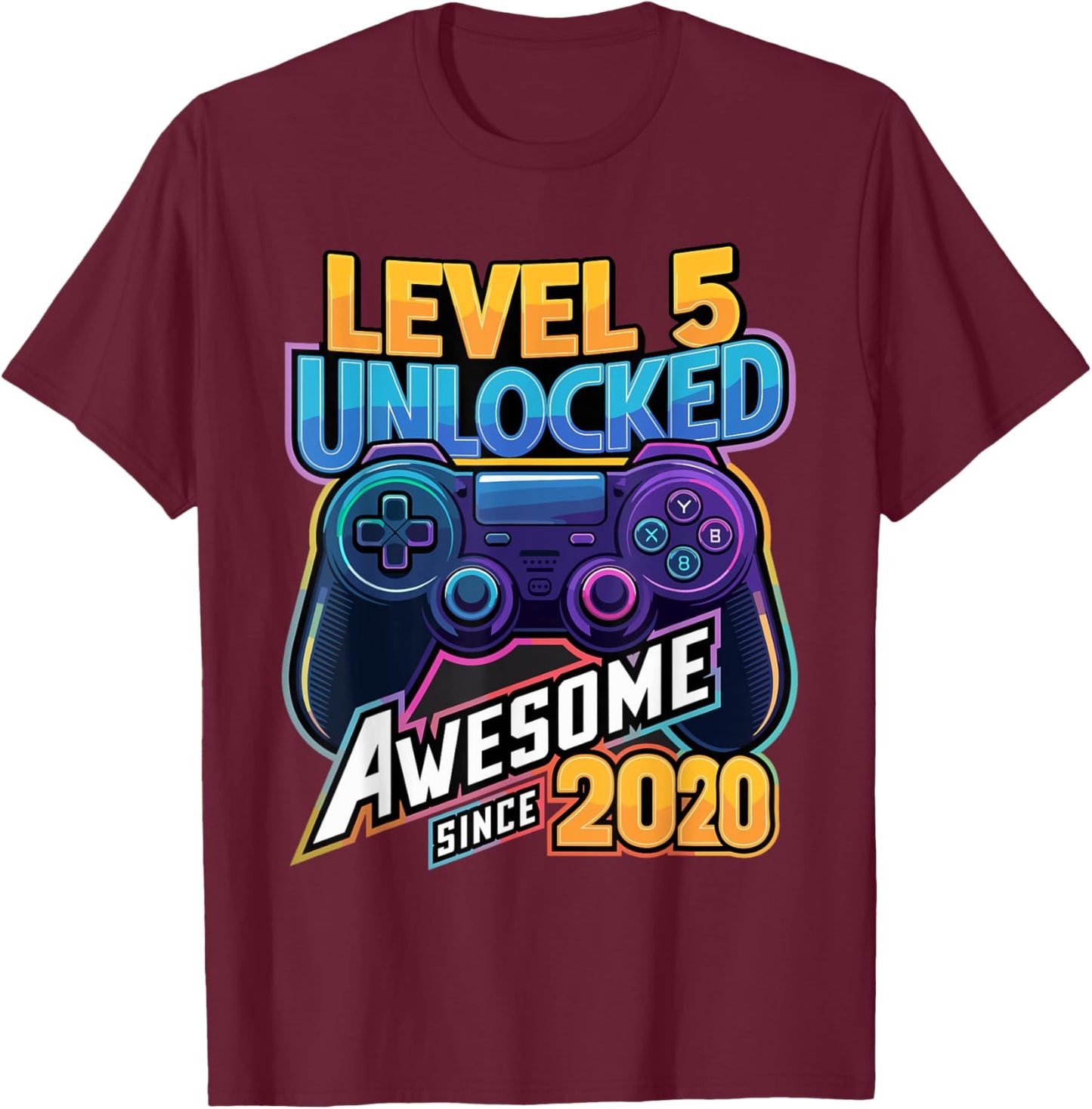 Level 5 Unlocked Awesome Since 2020 5th Birthday Gaming T-Shirt - T-Shirt | Maroon