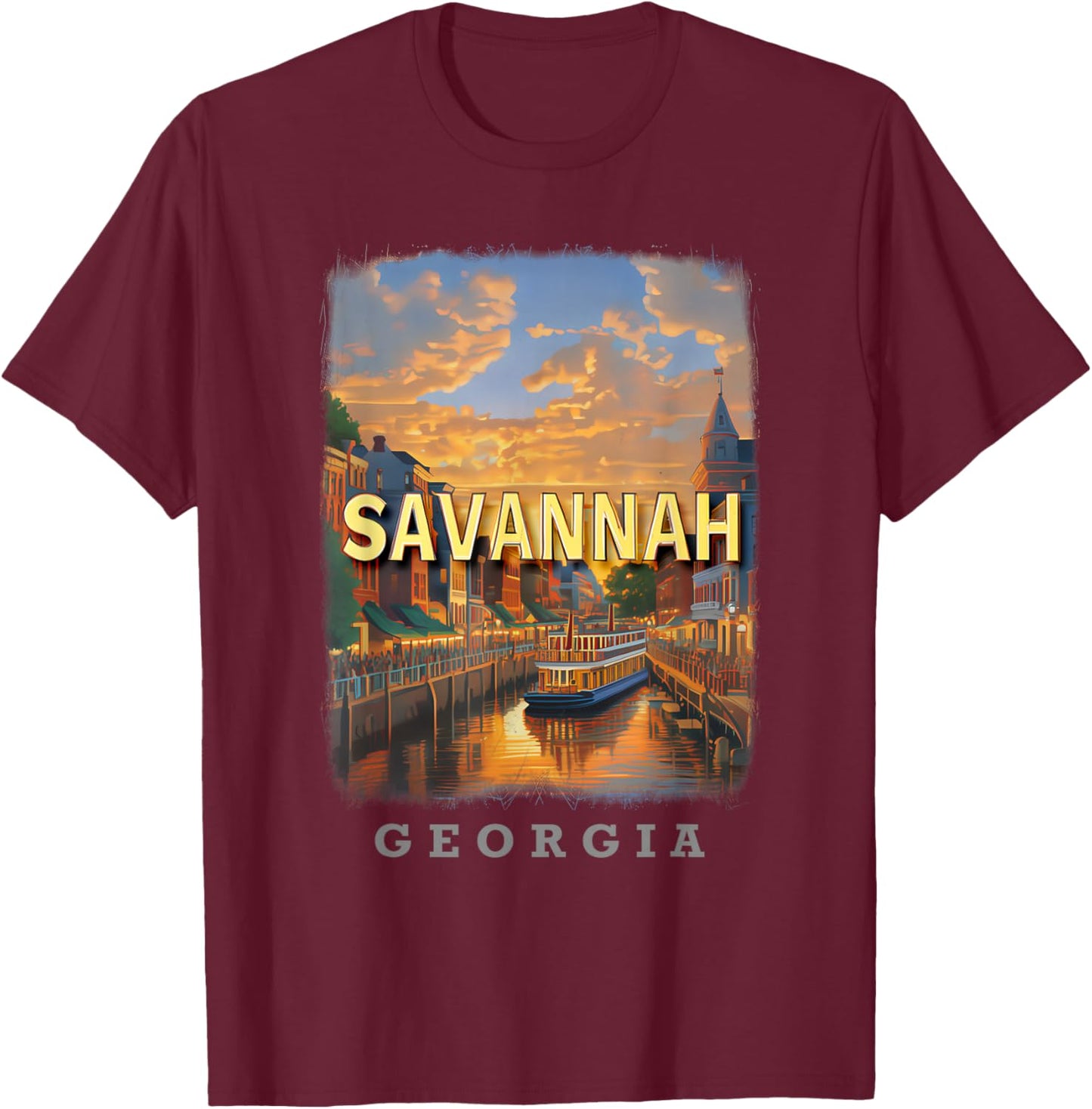 Savannah Georgia GA Riverfront Charm SD334 T-Shirt - T-Shirt | Maroon