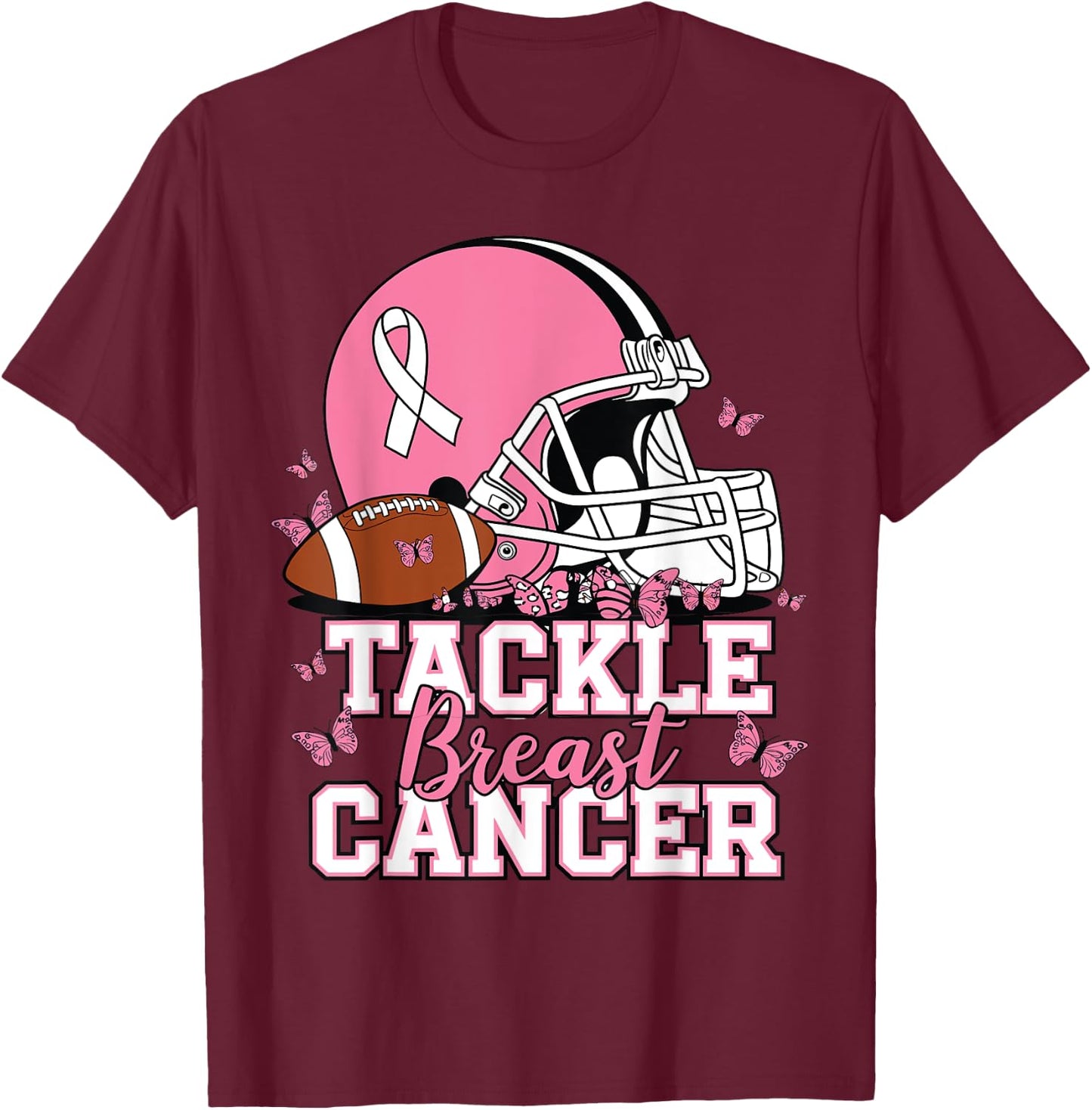 Pink Out Tackle Breast Cancer Awareness American Football T-Shirt - T-Shirt | Maroon