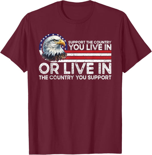 Support The Country You Live American USA Flag Vintage T-Shirt - T-Shirt | Maroon