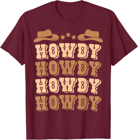 Cute Cowboy Outfit Western Men's Cowboy Rodeo Cow Boys Howdy T-Shirt - T-Shirt | Maroon
