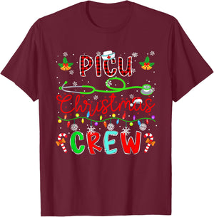 PICU Christmas Crew Matching Nusre Job Team Funny Parties T-Shirt - T-Shirt | Maroon