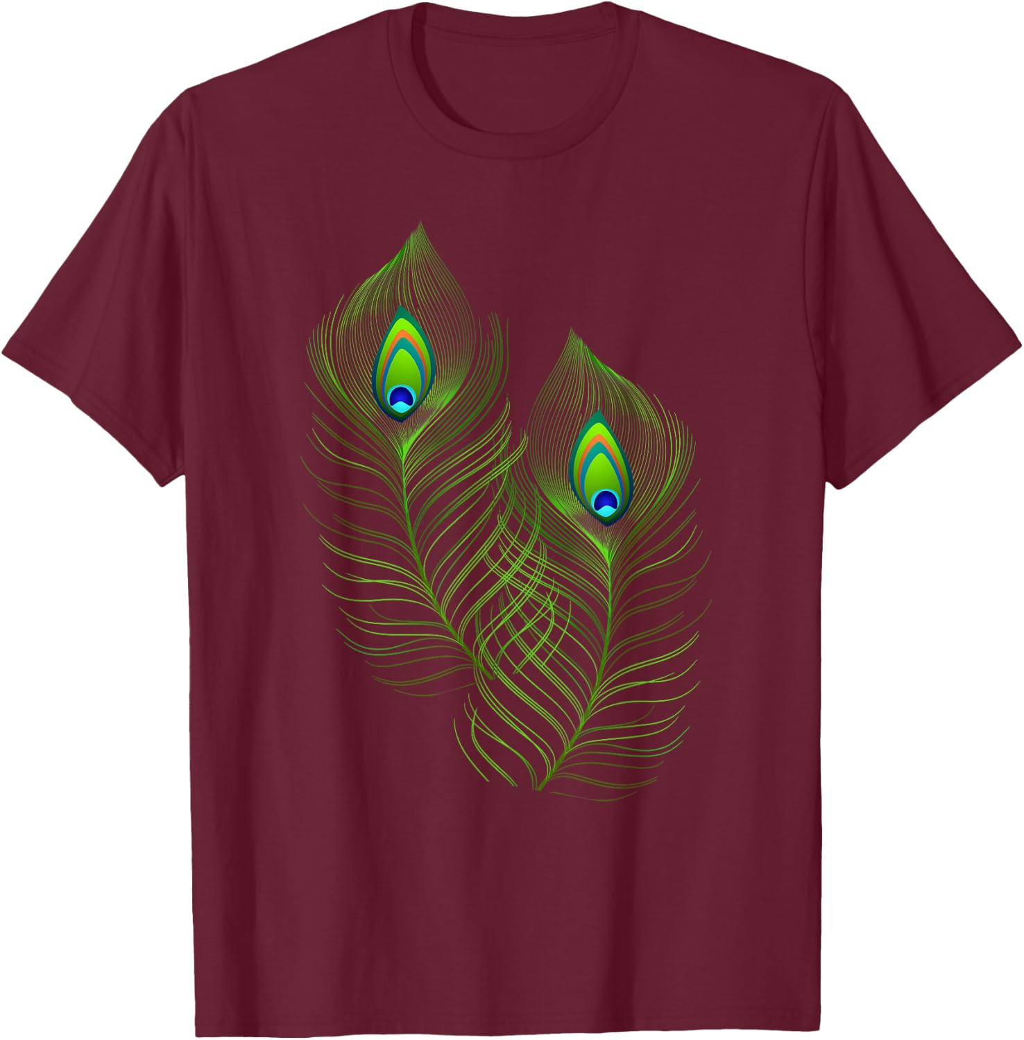 Yellow Peacock Feathers Funny Birds Animal Lover Graphic T-Shirt - T-Shirt | Maroon