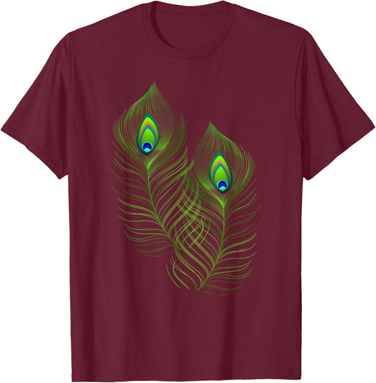 Yellow Peacock Feathers Funny Birds Animal Lover Graphic T-Shirt - T-Shirt | Maroon