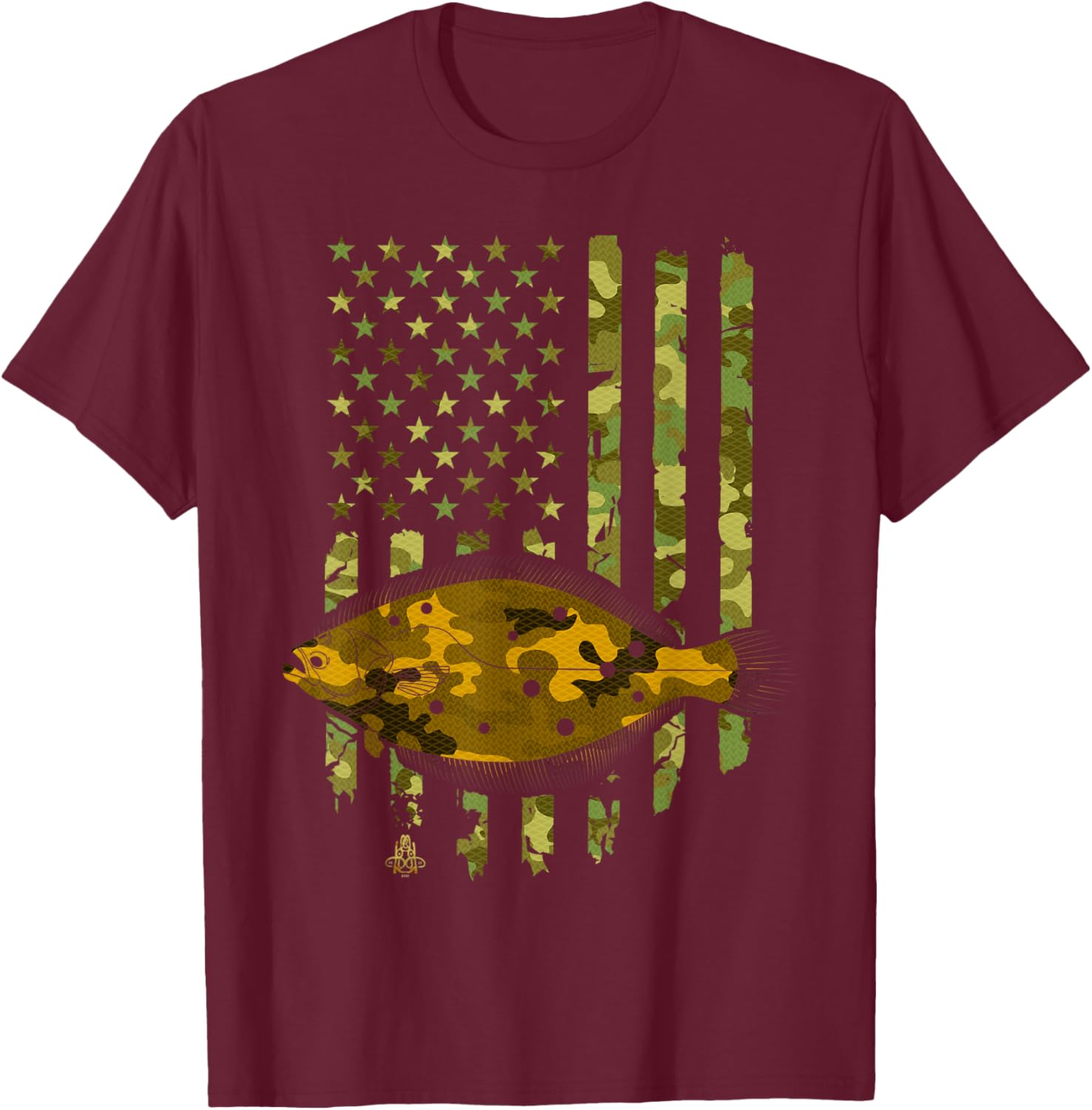 Flatfish Fishing Plaice Halibut American Flag Camouflage T-Shirt - T-Shirt | Maroon