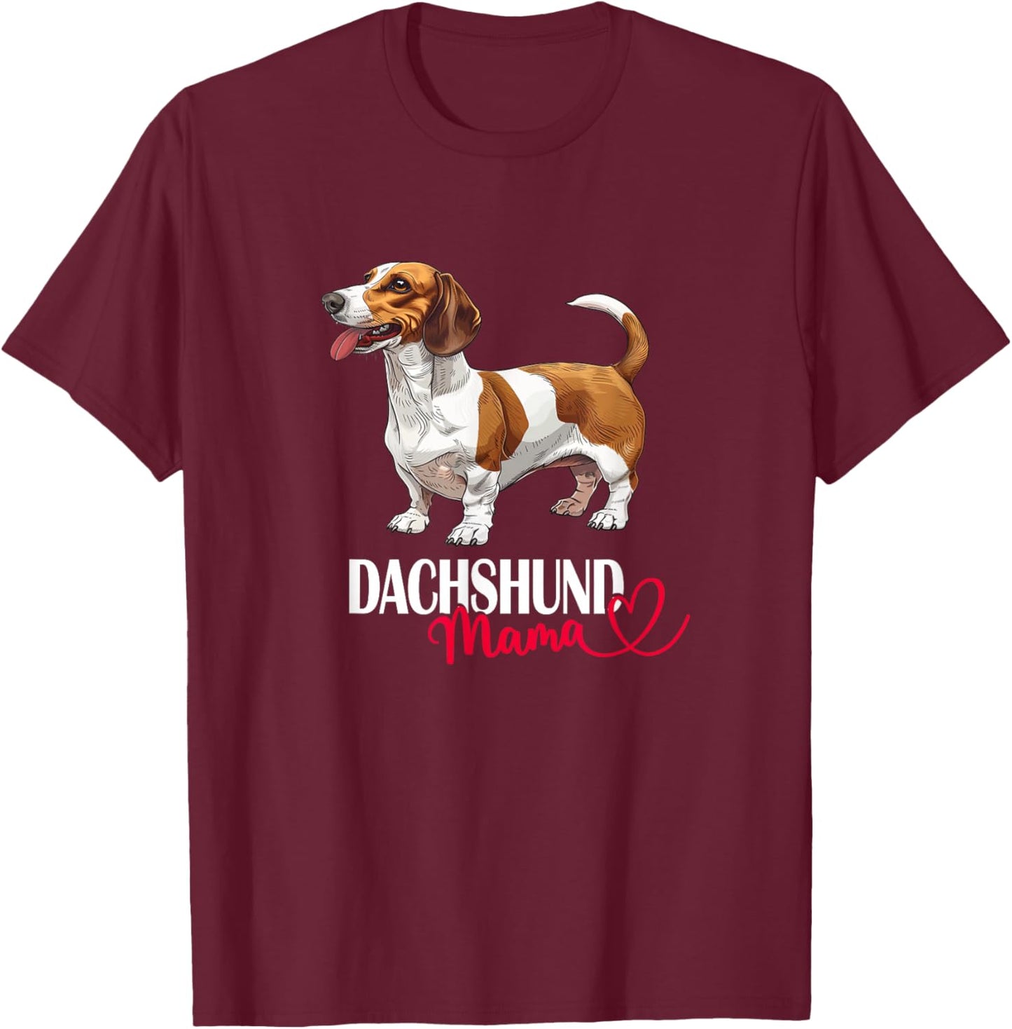 Girls Funny Brown Piebald Dachshund Mama Mom Lover T-Shirt - T-Shirt | Maroon