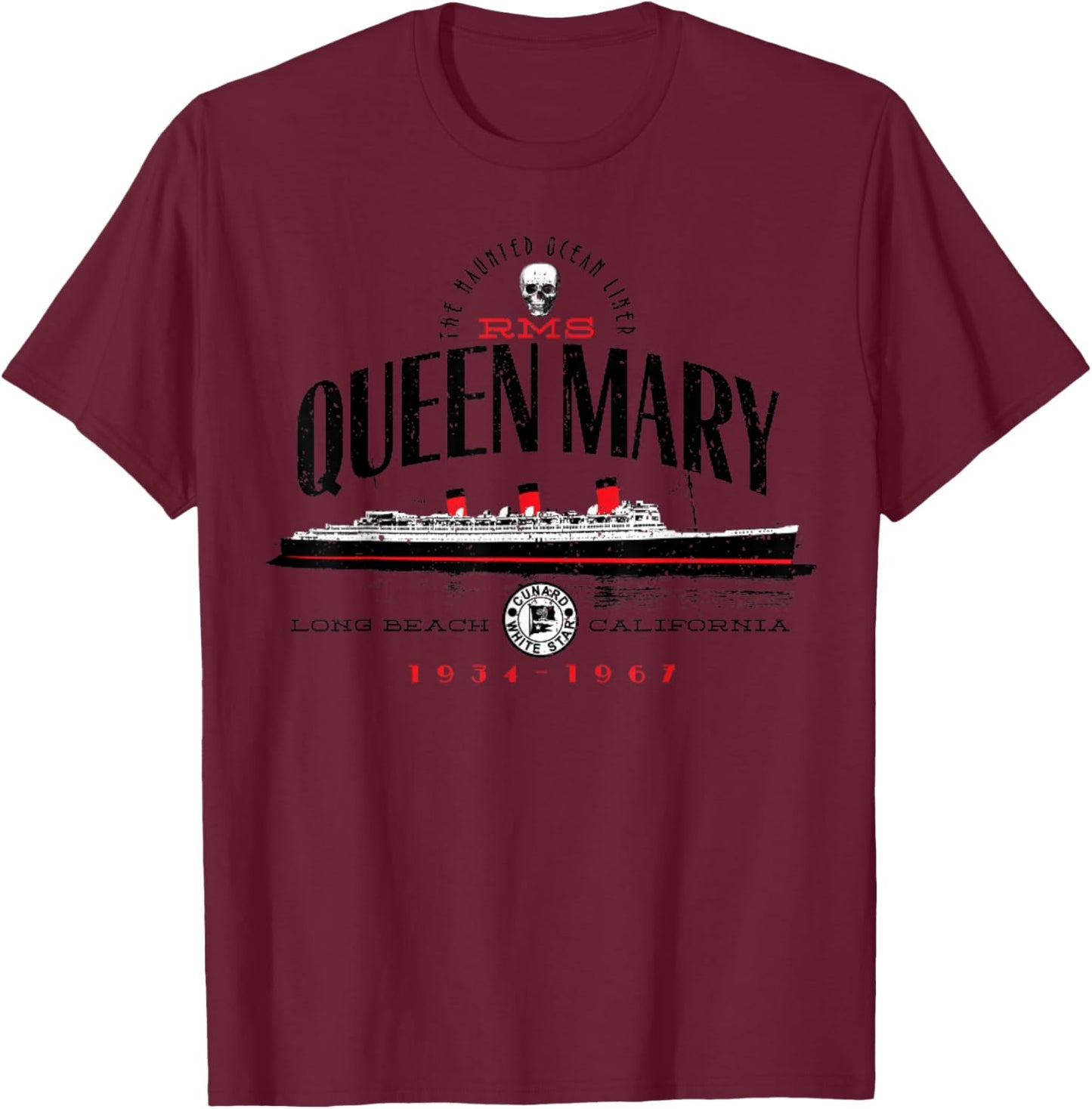 RMS Queen Mary The North Atlantic Ocean From 1936 To 1967 T-Shirt - T-Shirt | Maroon