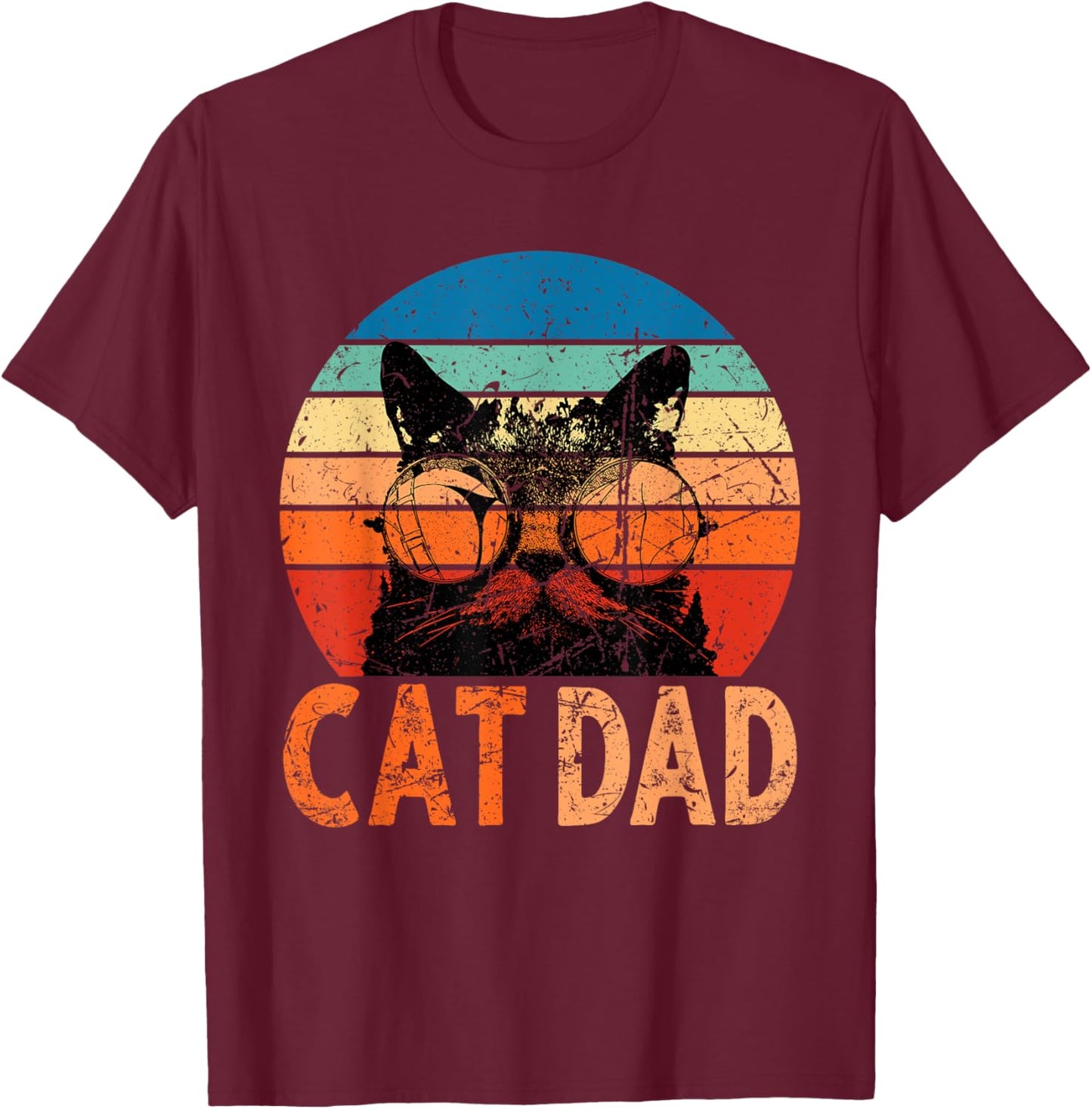 Cat Dad Shirt Daddy Funny Retro Cat Dad Men Father's Day T-Shirt - T-Shirt | Maroon