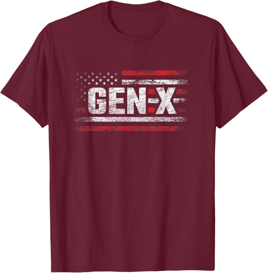 Generation X - Gen Xer - Gen X American Flag - Gen X T-Shirt - T-Shirt | Maroon