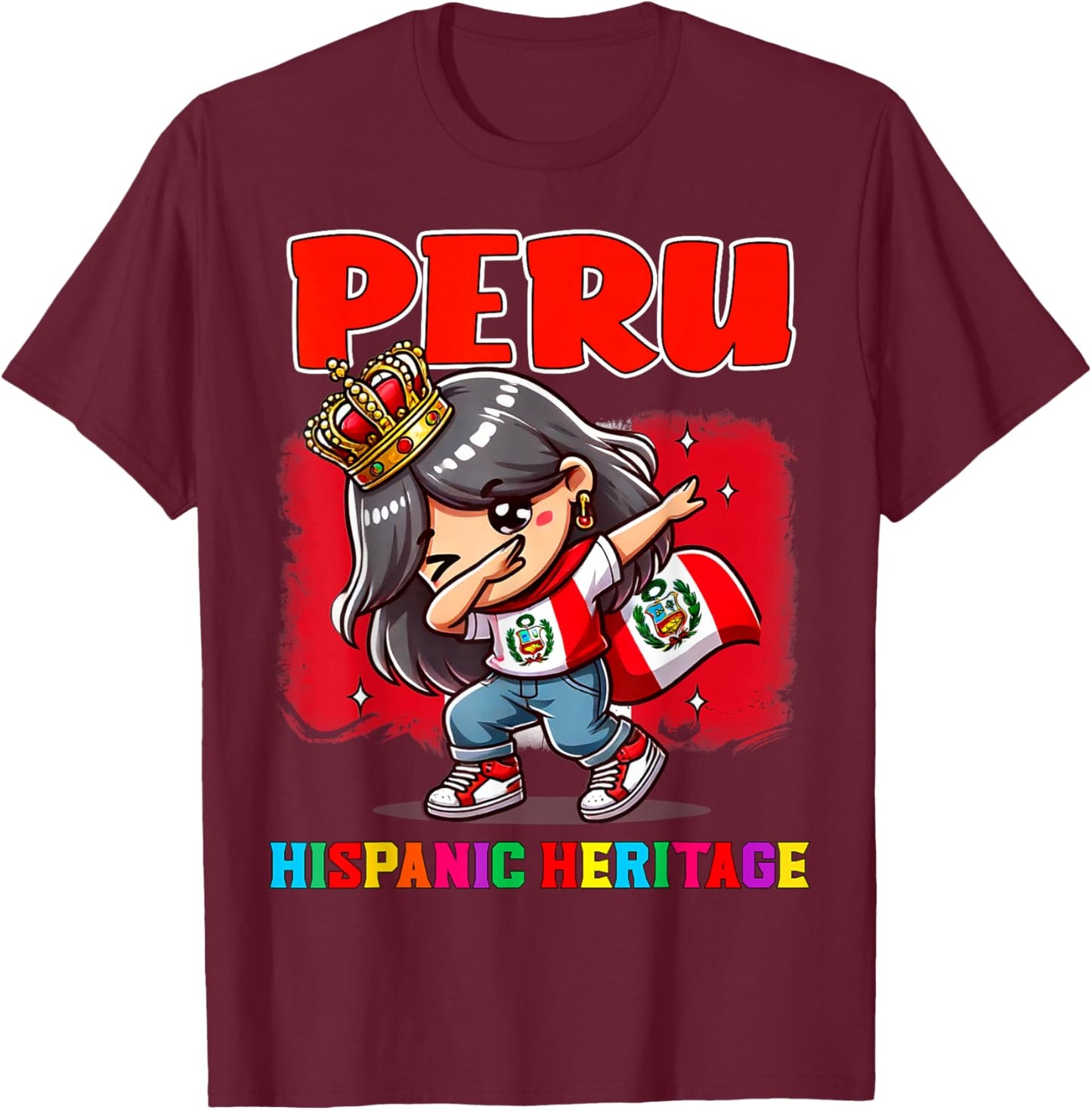 Peru Dabbing Girl Hispanic Heritage Celebration for Kids T-Shirt - T-Shirt | Maroon