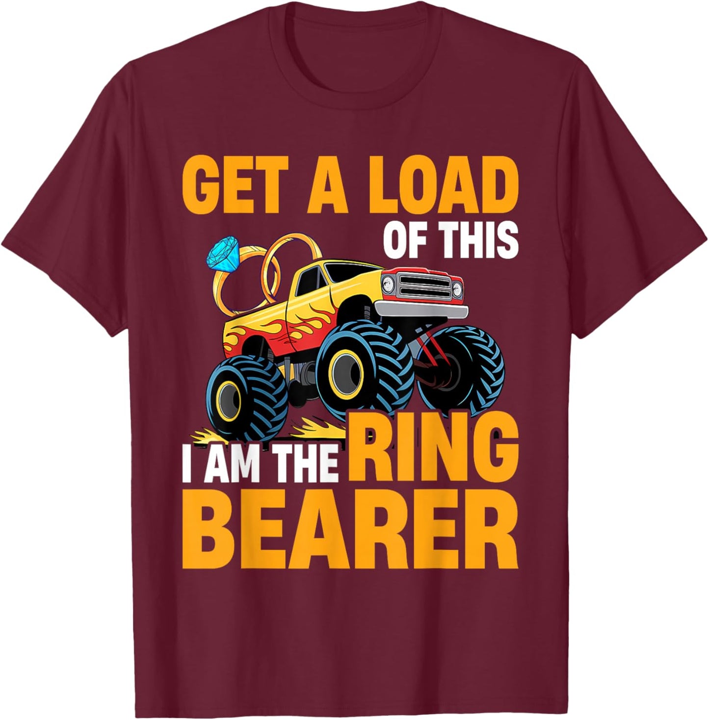 Wedding Iam The Ring Bearer Funny Monster Truck Boys T-Shirt - T-Shirt | Maroon