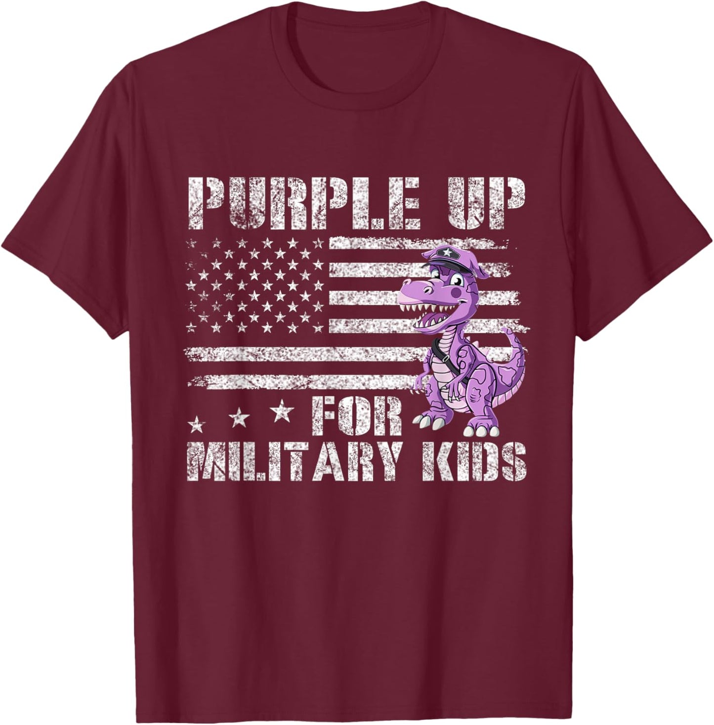 Purple Up For Military Dinosaur Kids Military Month Shirt T-Shirt - T-Shirt | Maroon