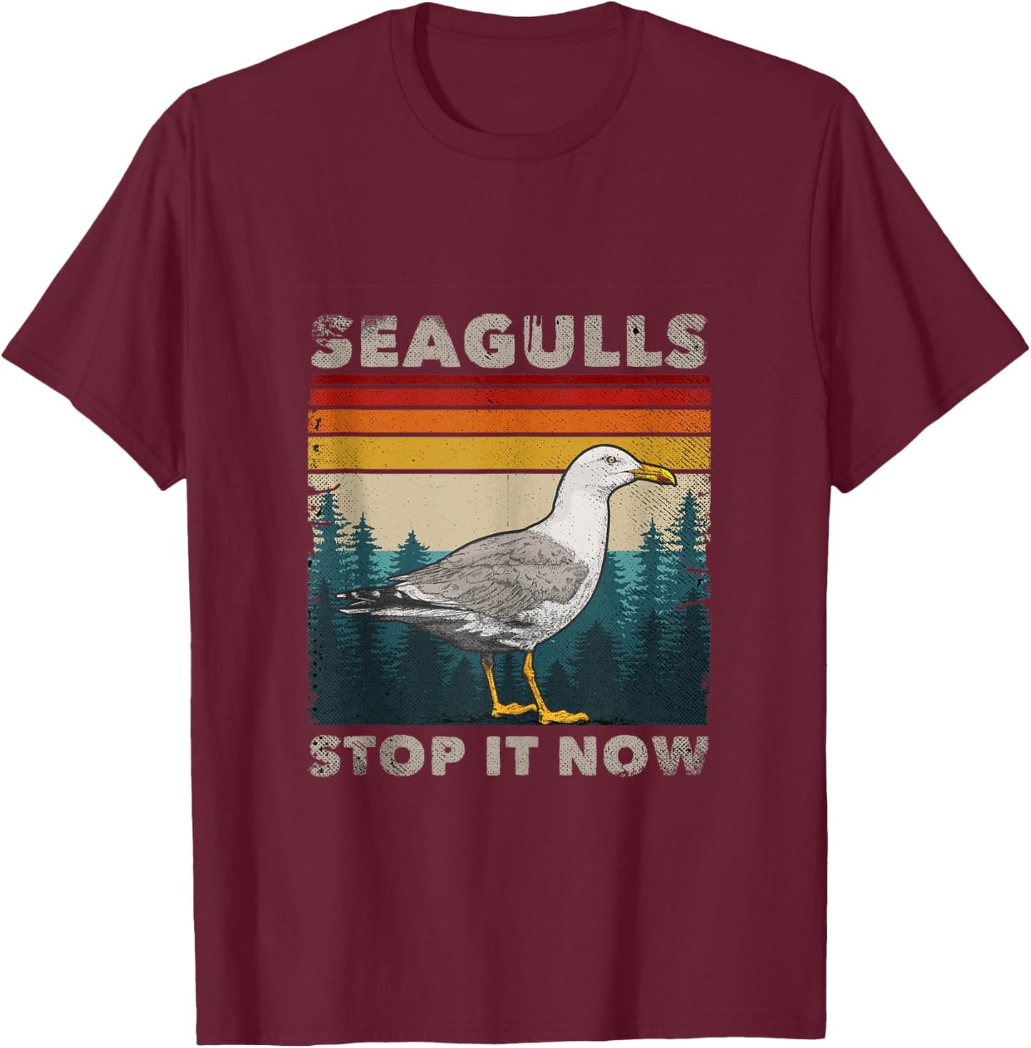 Funny Seagulls Stop It Now Bird Lover 80s Retro Seagull T-Shirt - T-Shirt | Maroon