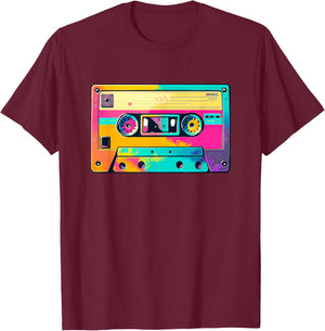 Colorful Cassette Tape 90s Retro Aesthetic T-Shirt - T-Shirt | Maroon