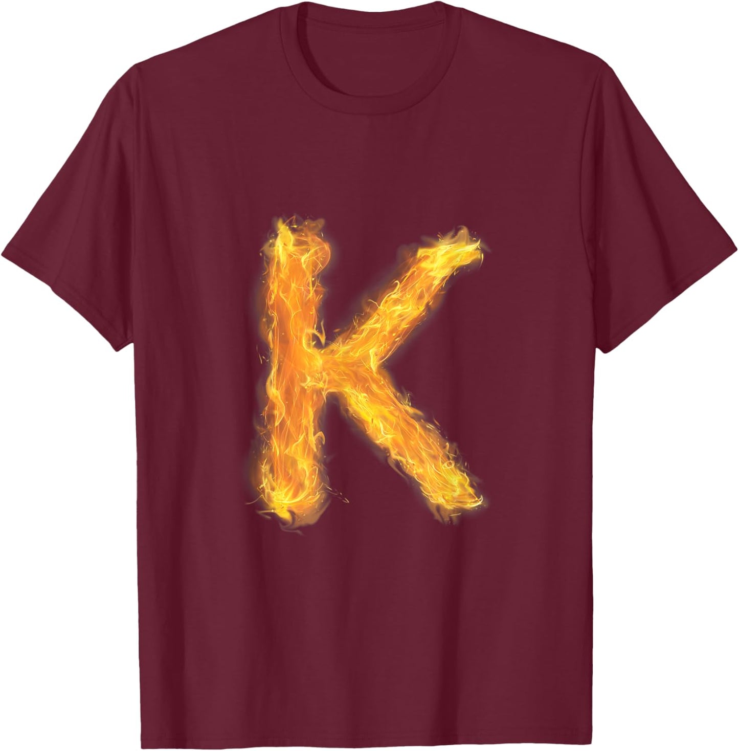 Letter K Sign Alphabet Last Name Consonants Fire Flame Gift T-Shirt - T-Shirt | Maroon