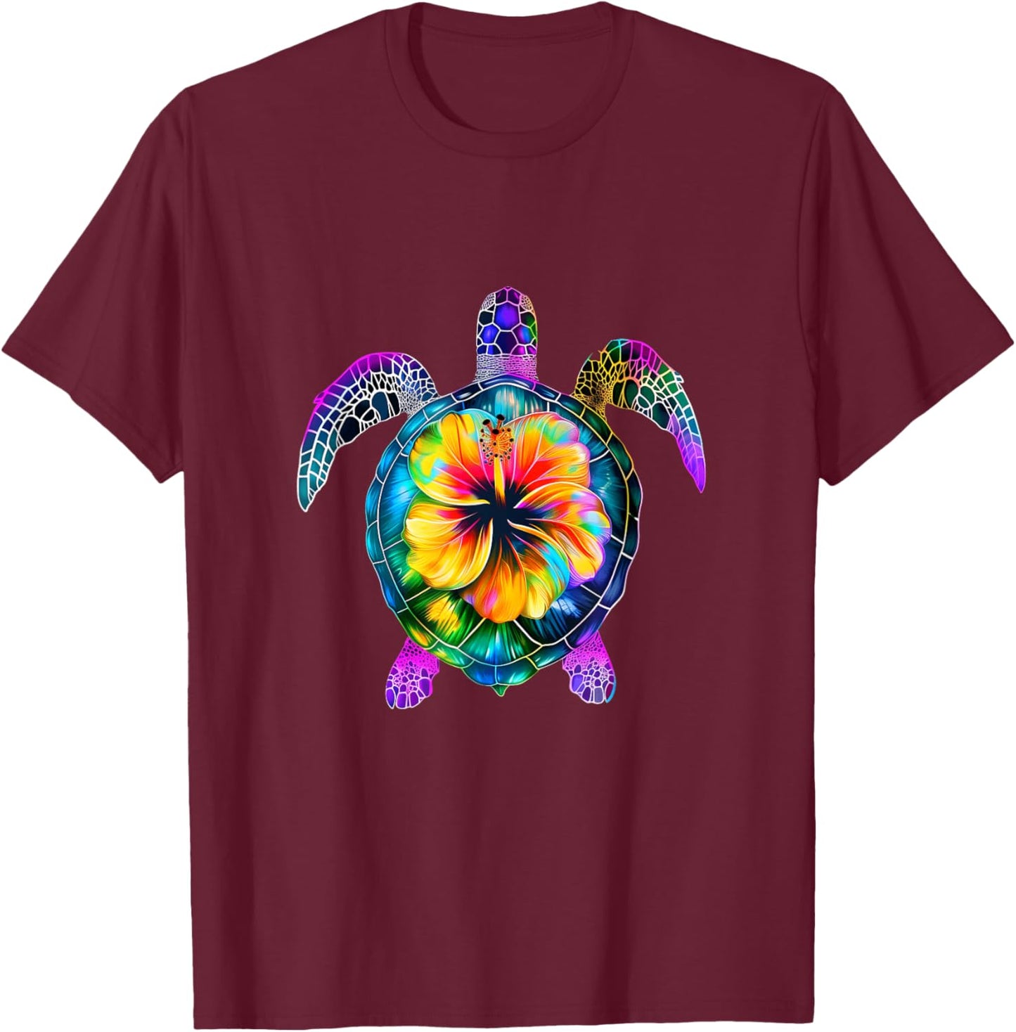 Hawaiian Tie Dye Sea Turtle Cute Hawaii T-Shirt - T-Shirt | Maroon