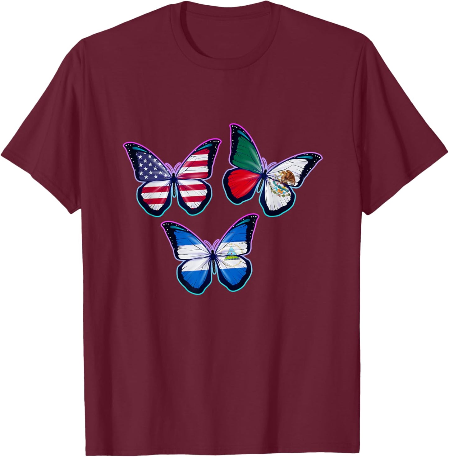Multiculti Heritage. Mexico, Nicaragua and the USA T-Shirt - T-Shirt | Maroon