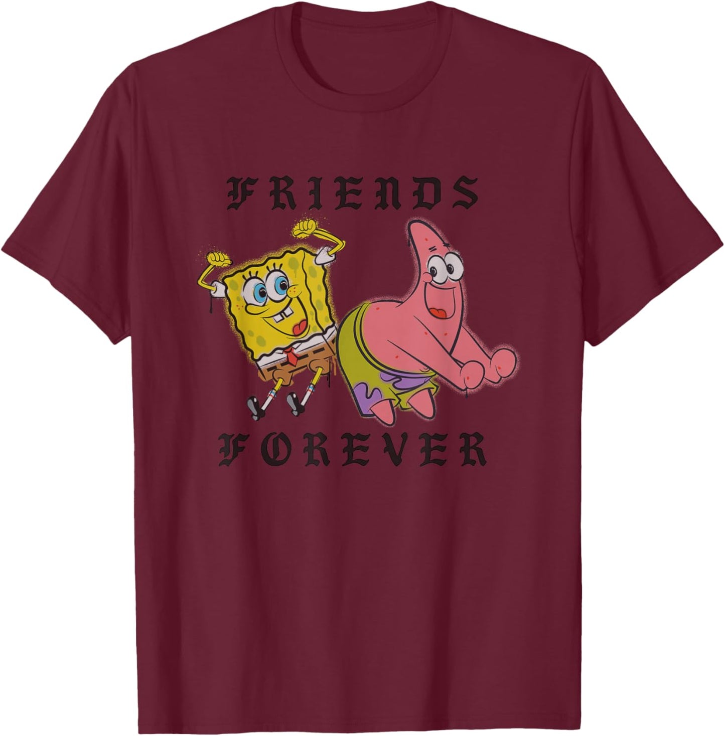 Spongebob Squarepants Friends Forever Cute Duo T-Shirt - T-Shirt | Maroon