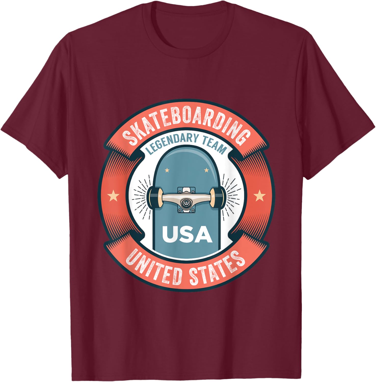 Skateboarding USA Support the Team Shirt USA Flag Skateboard T-Shirt - T-Shirt | Maroon