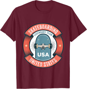 Skateboarding USA Support the Team Shirt USA Flag Skateboard T-Shirt - T-Shirt | Maroon