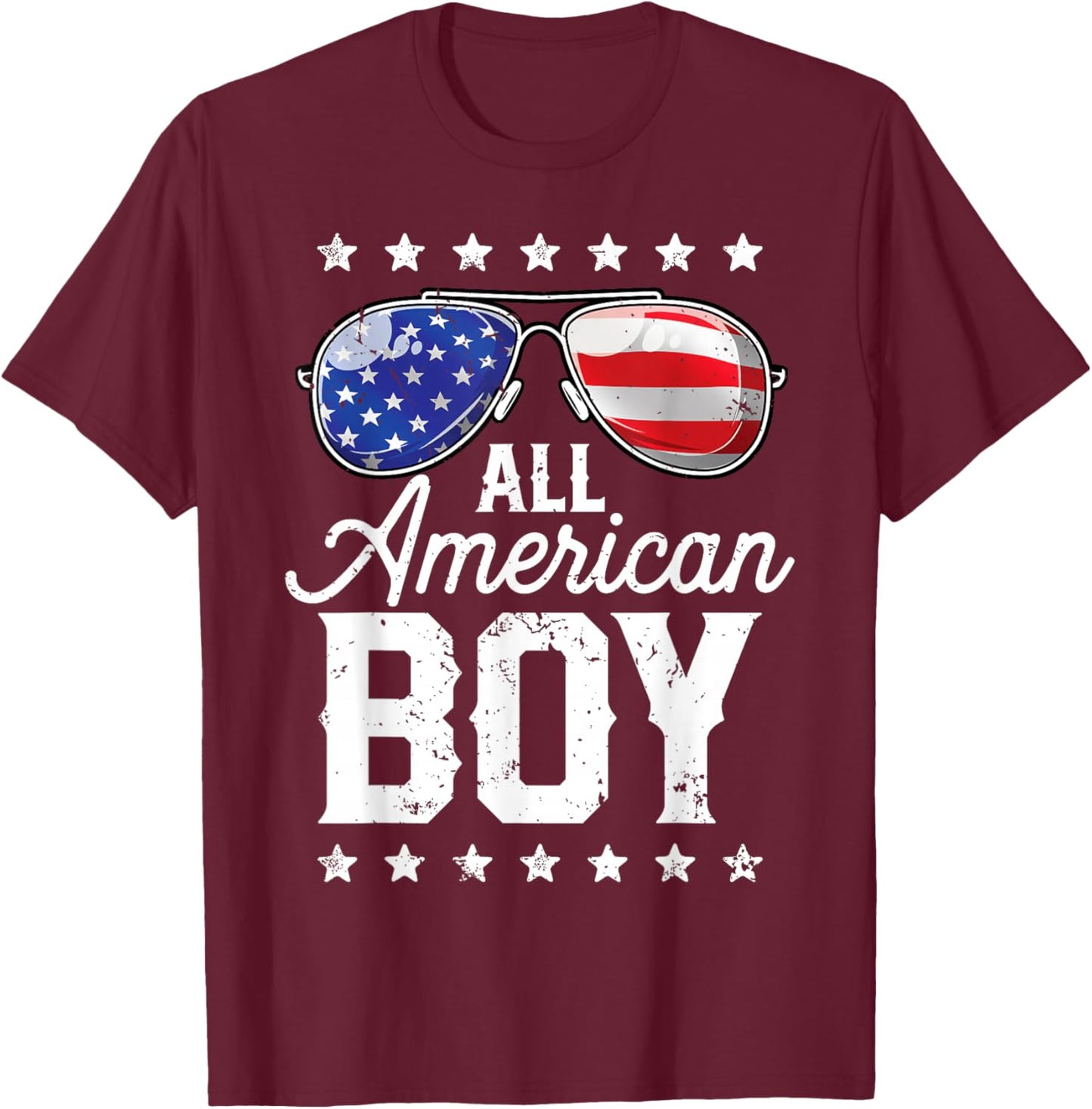 All American Boy 4th of July USA Sunglasses Family Matching T-Shirt - T-Shirt | Maroon