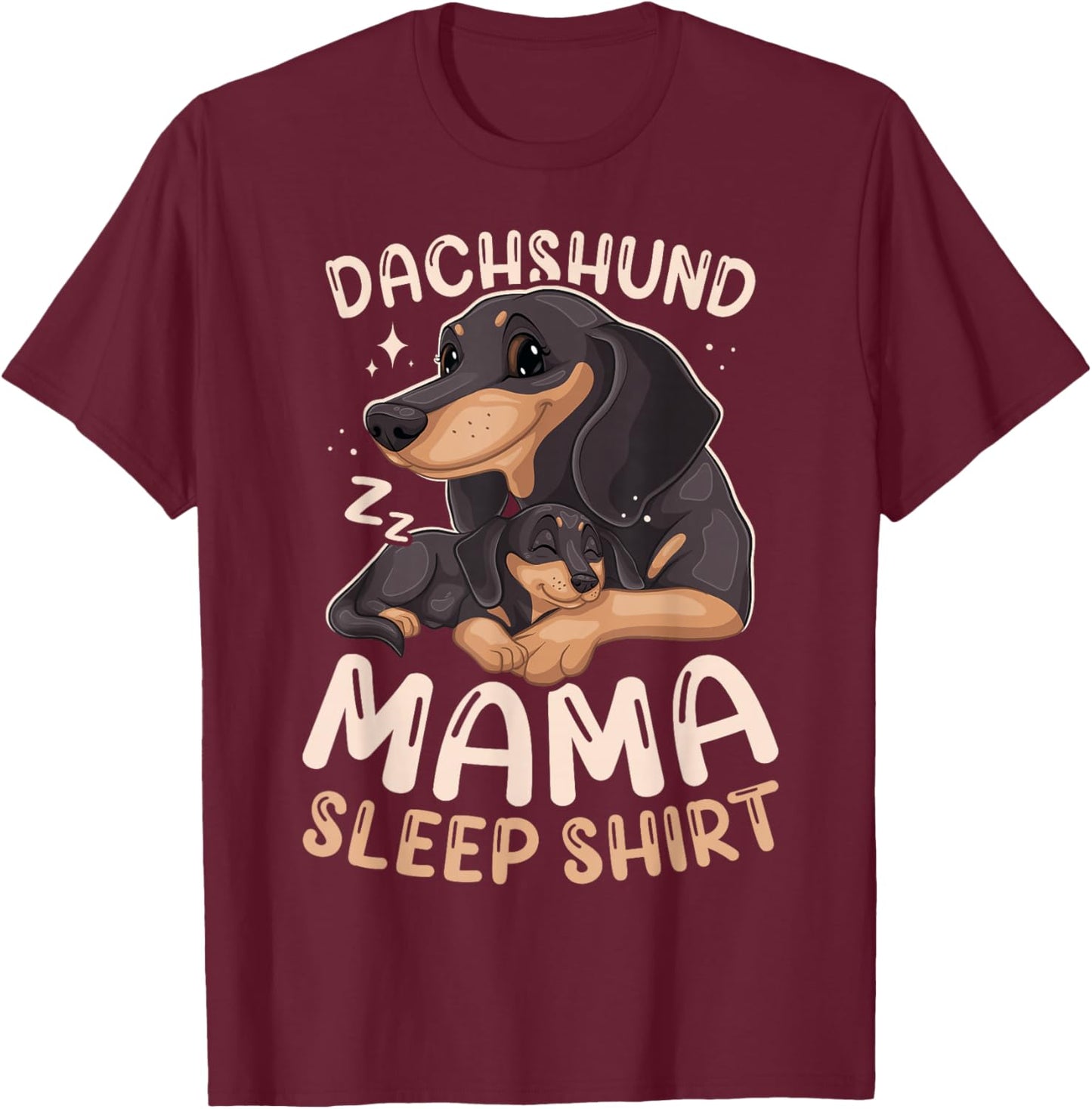 Best Dachshund Mama Sleep Shirt Dog with Puppy T-Shirt - T-Shirt | Maroon