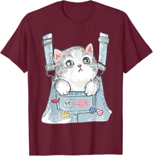 Cute Cat Fake Overalls Cat Lovers Kids Toddler Girl Teen T-Shirt - T-Shirt | Maroon