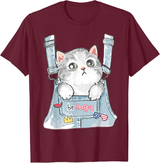 Cute Cat Fake Overalls Cat Lovers Kids Toddler Girl Teen T-Shirt - T-Shirt | Maroon