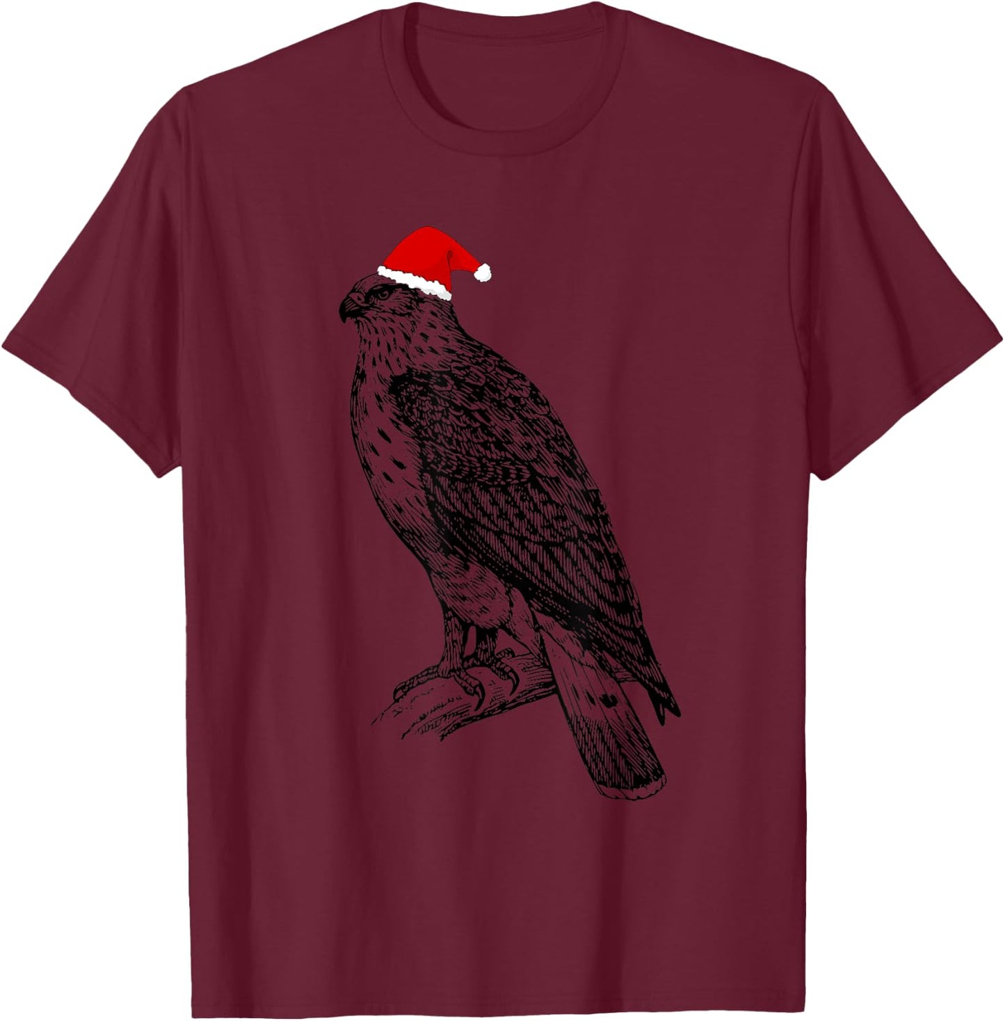 Christmas Hawk in Santa Hat Ornithology Hawk Bird T-Shirt - T-Shirt | Maroon
