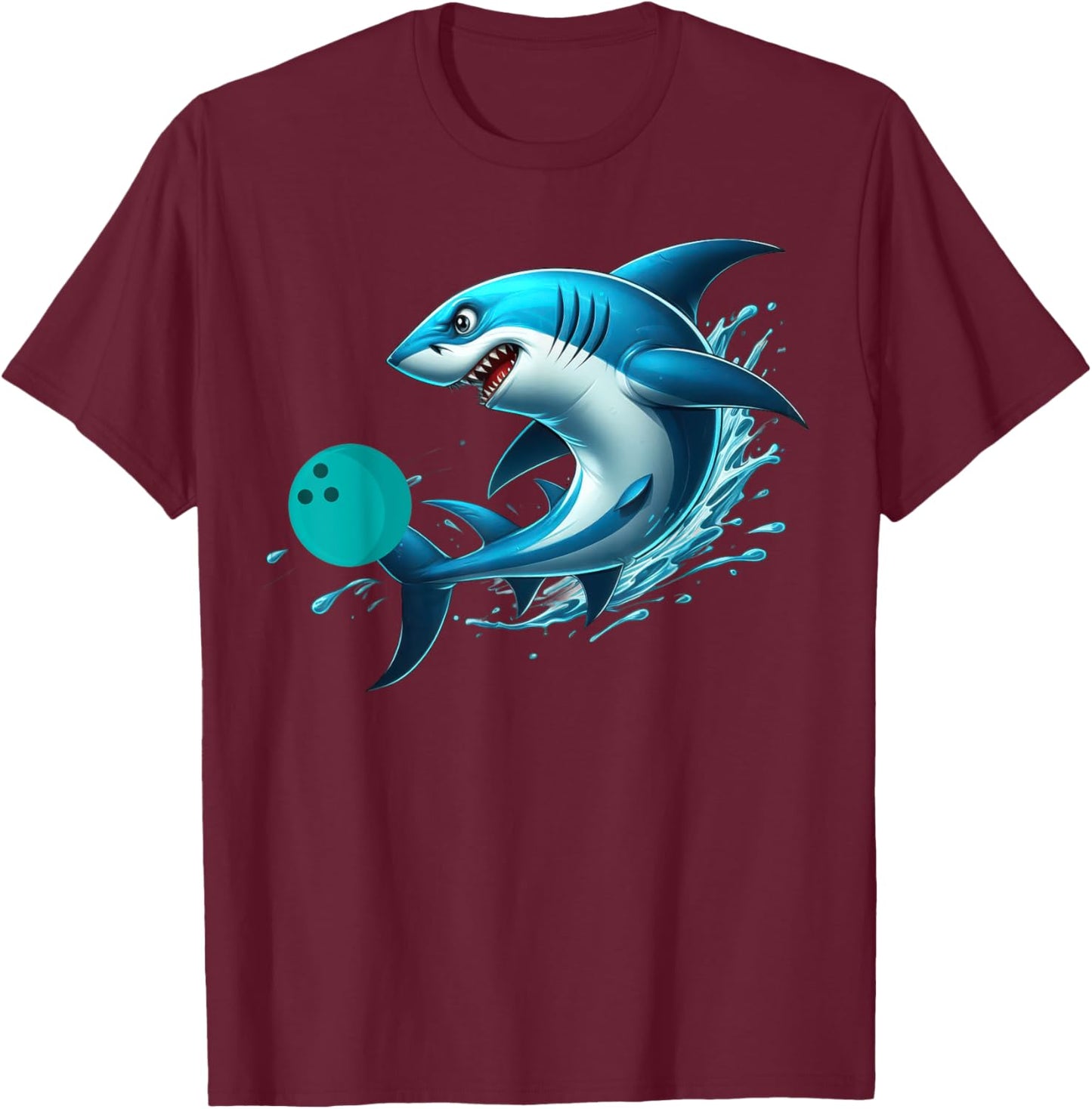 Funny Bowling Graphic Bowling Shark Playing Bowling T-Shirt - T-Shirt | Maroon