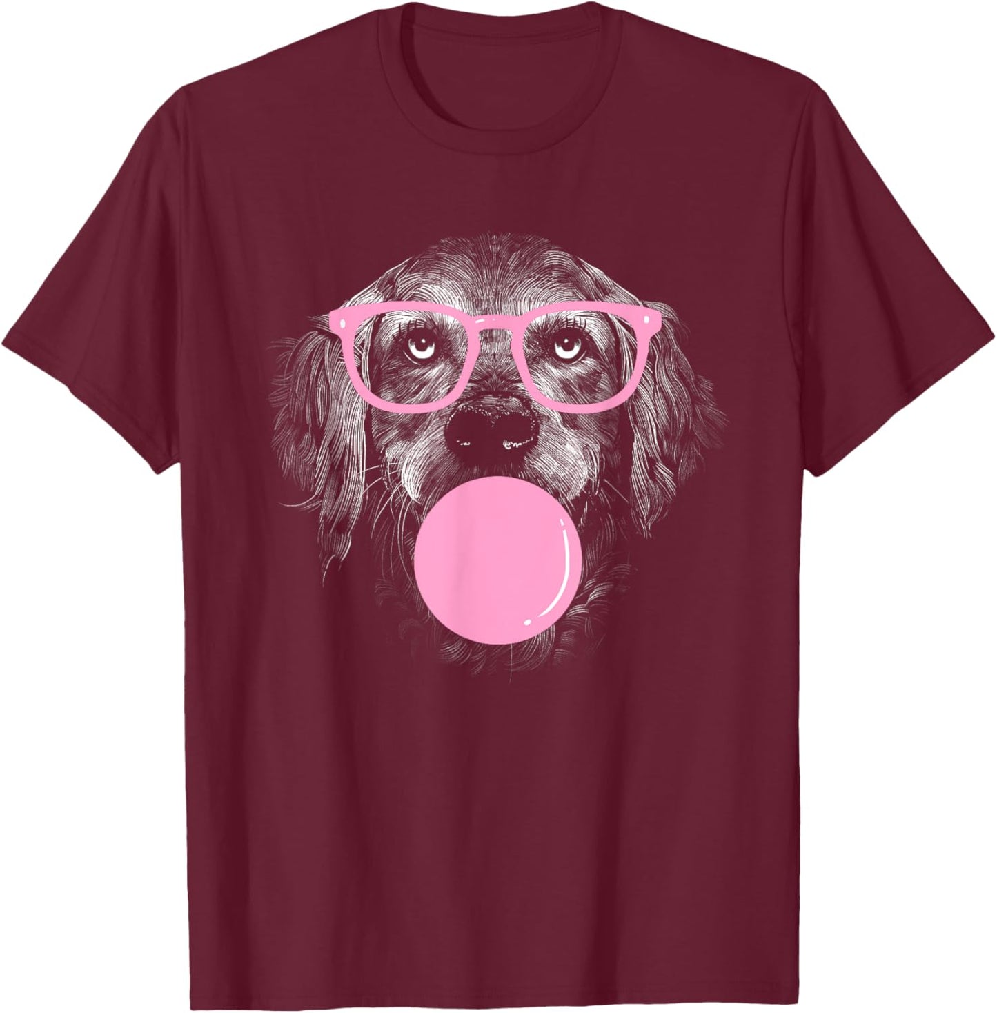 Cute Golden Retriever Wears Glasses And Eats Gum women T-Shirt - T-Shirt | Maroon