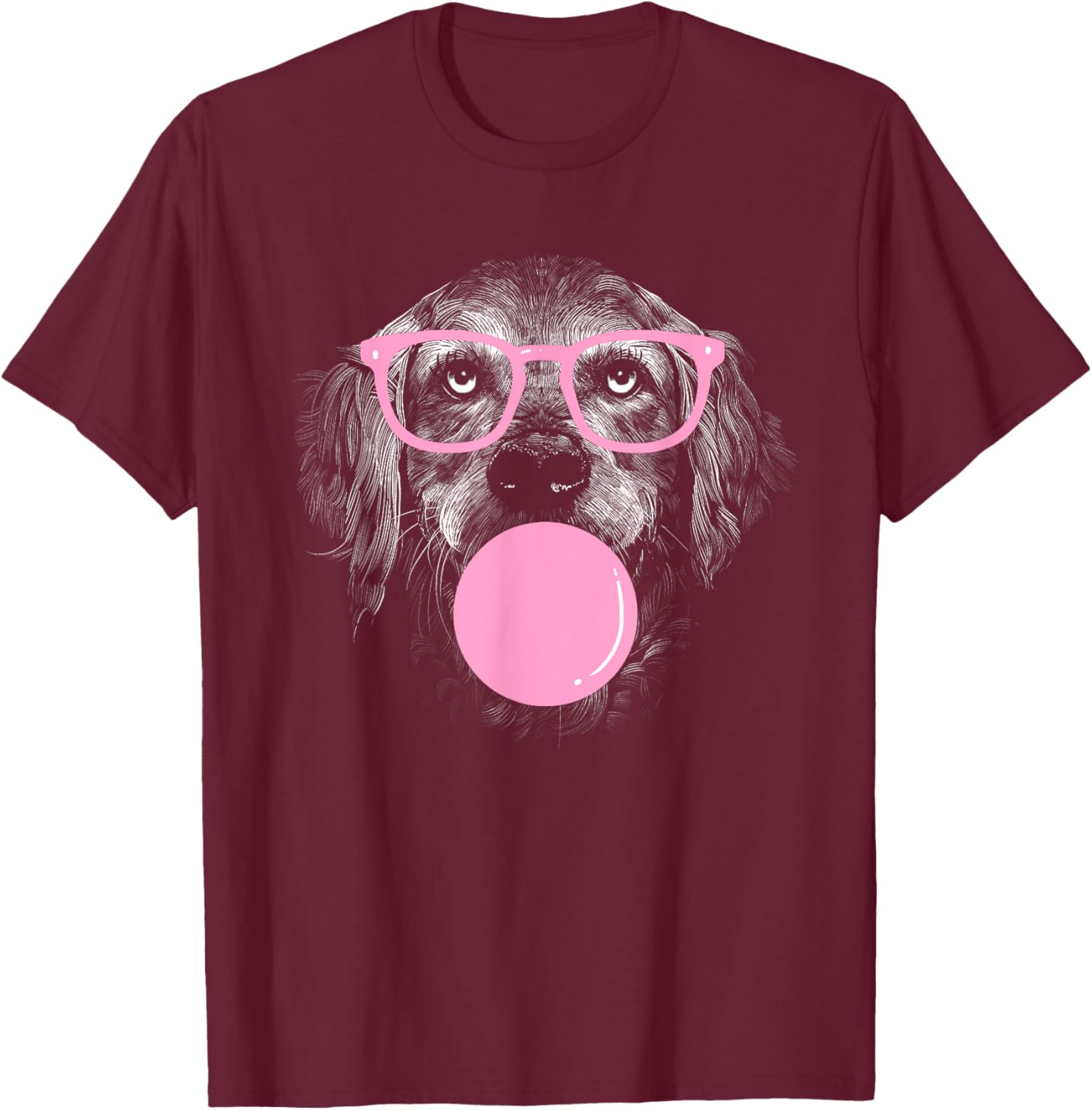 Cute Golden Retriever Wears Glasses And Eats Gum women T-Shirt - T-Shirt | Maroon