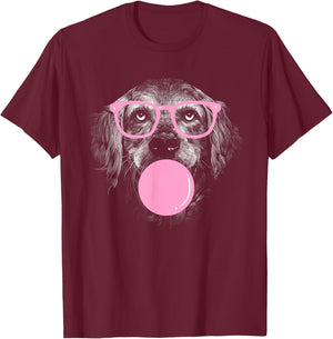 Cute Golden Retriever Wears Glasses And Eats Gum women T-Shirt - T-Shirt | Maroon