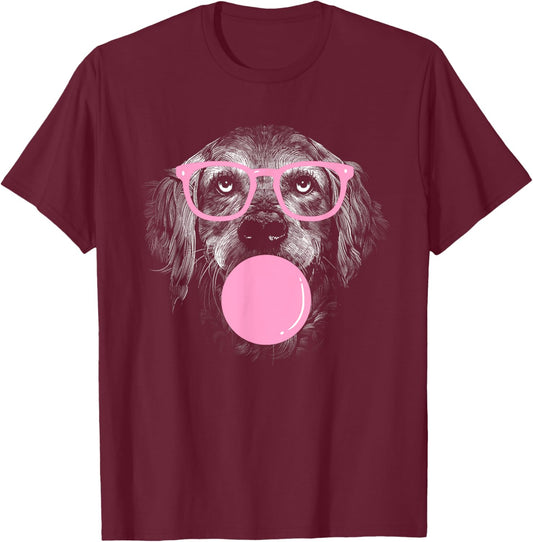 Cute Golden Retriever Wears Glasses And Eats Gum women T-Shirt - T-Shirt | Maroon