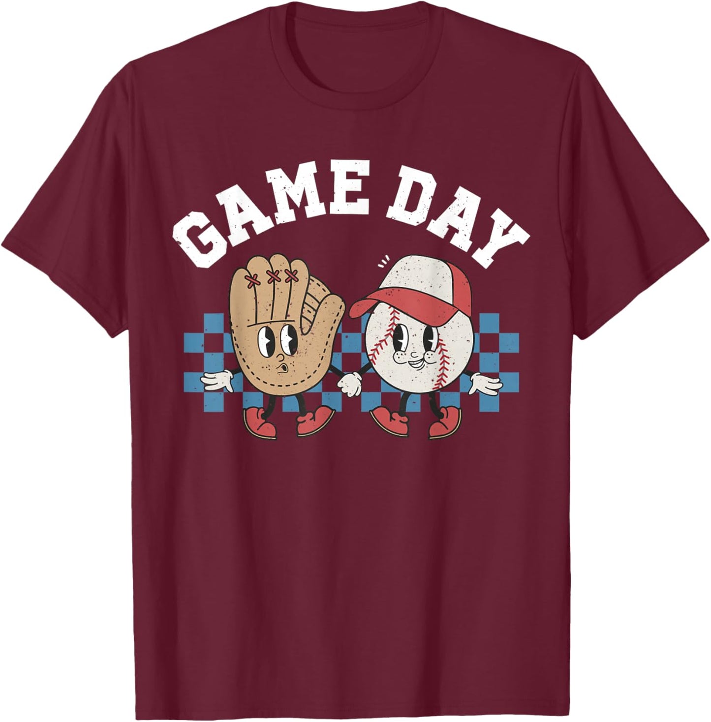 Baseball Retro Groovy Cartoon Love Baseball Season Game Day T-Shirt - T-Shirt | Maroon