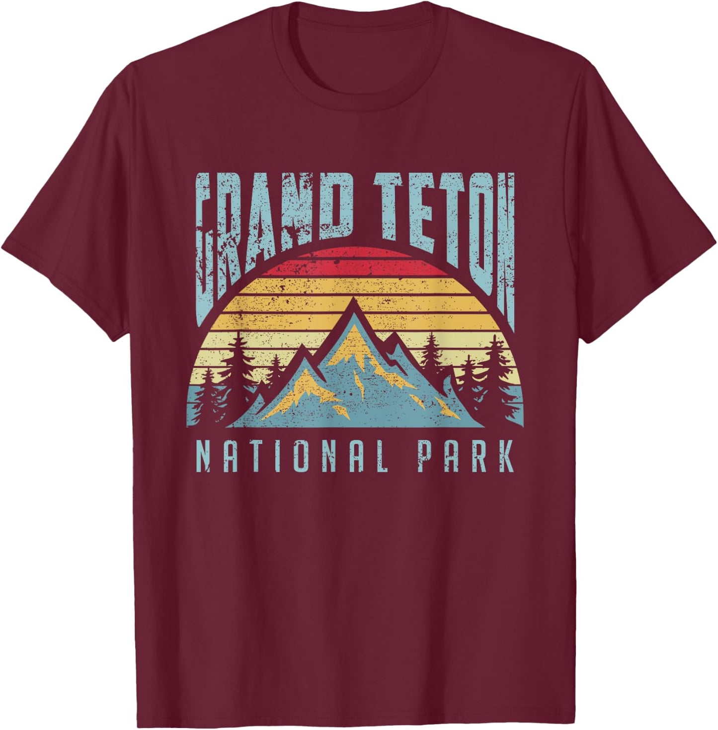 Vintage Retro Grand Teton National Park Wyoming T Shirt T-Shirt - T-Shirt | Maroon