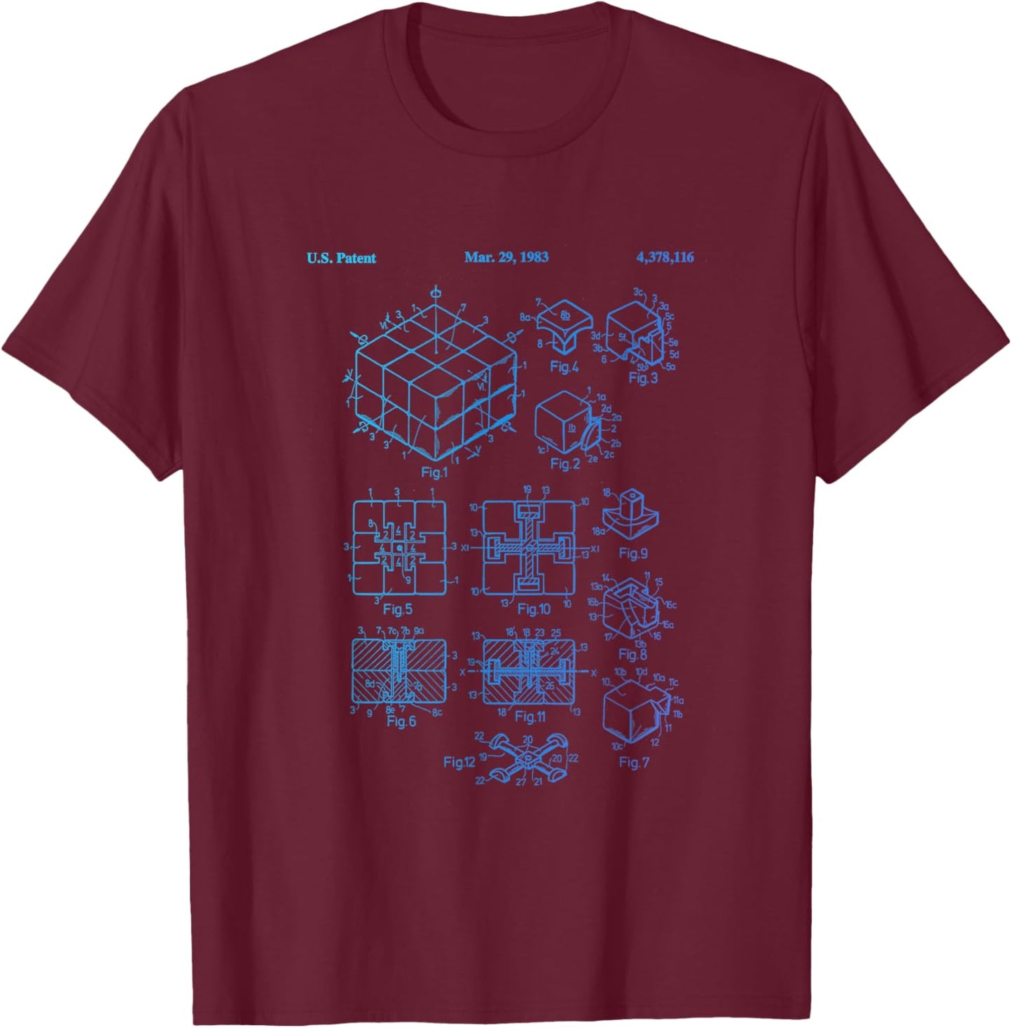 Competitive Puzzle Cube Rubik Patent Speed Cubing Retro Math T-Shirt - T-Shirt | Maroon