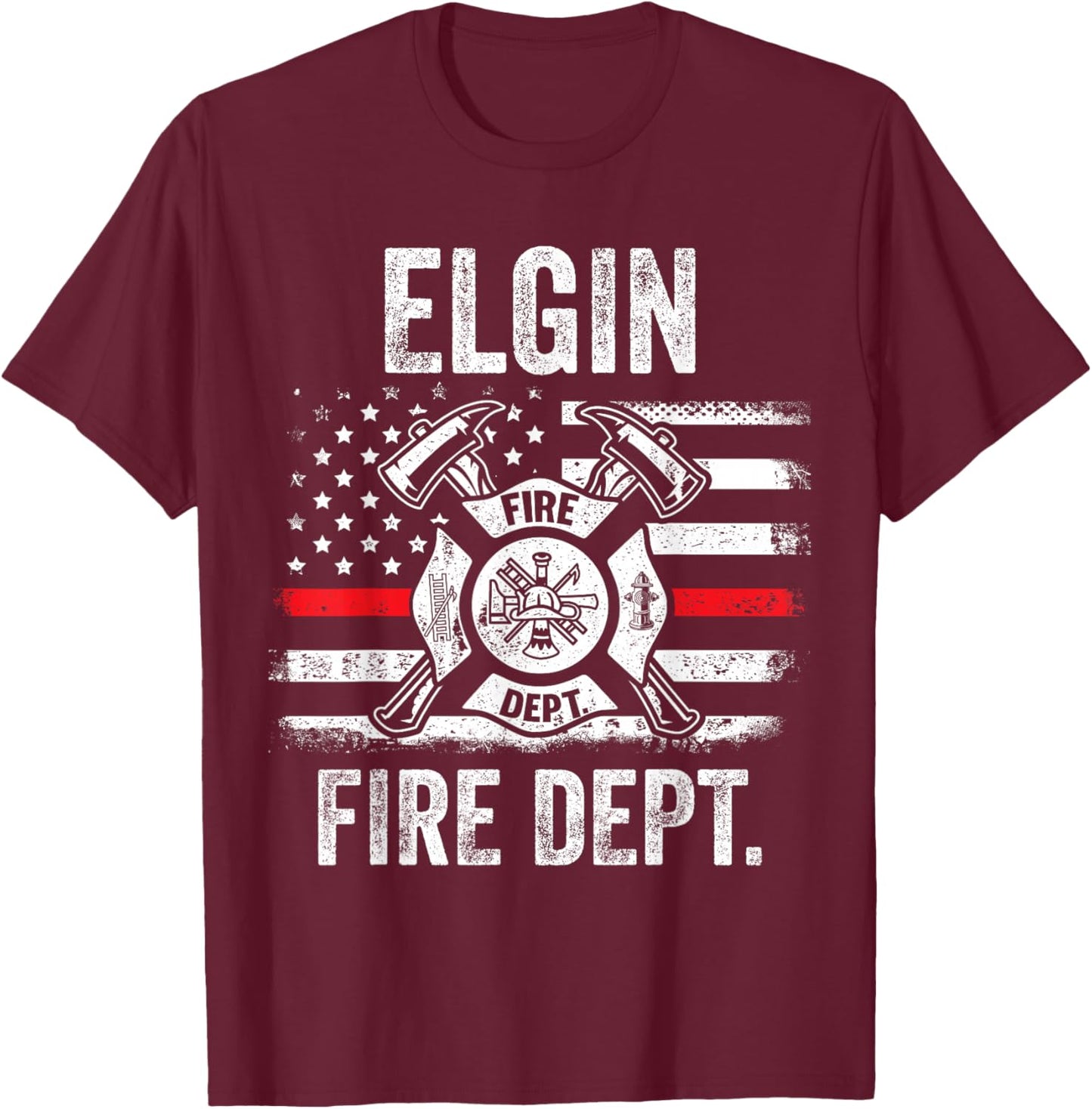 Elgin Illinois Fire Department Thin Red Line Fireman T-Shirt - T-Shirt | Maroon
