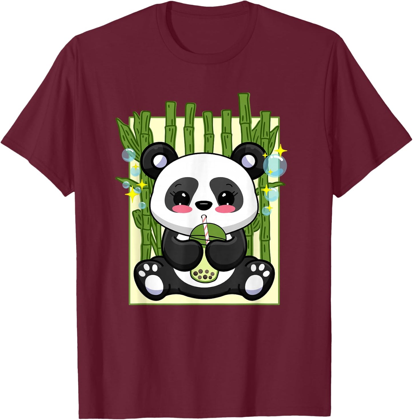 Cute Kawaii Bubble Tea Boba Panda Japanese Anime Women Girls T-Shirt - T-Shirt | Maroon