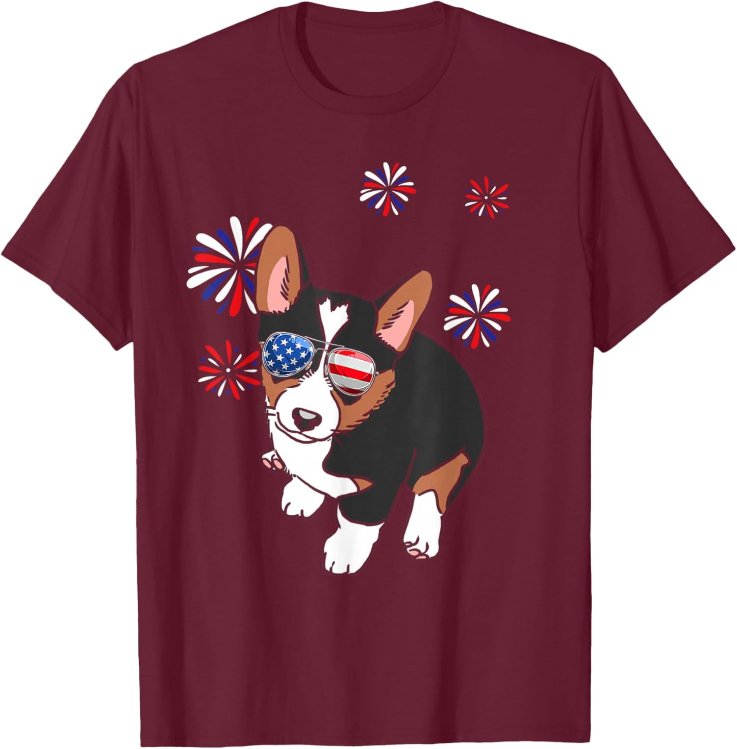 Patriotic Tricolor Corgi USA Flag 4th of July Dog Lover T-Shirt - T-Shirt | Maroon