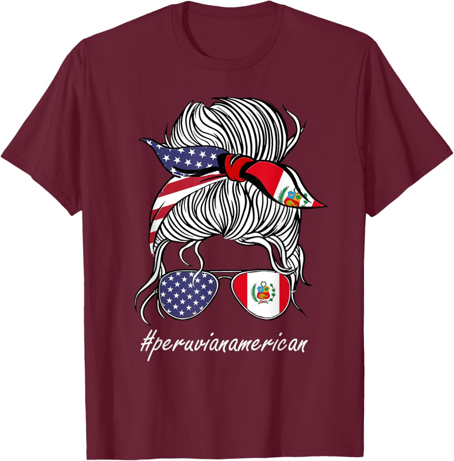 Peru Heritage American Grown Women Girl Peru Flag T-Shirt - T-Shirt | Maroon