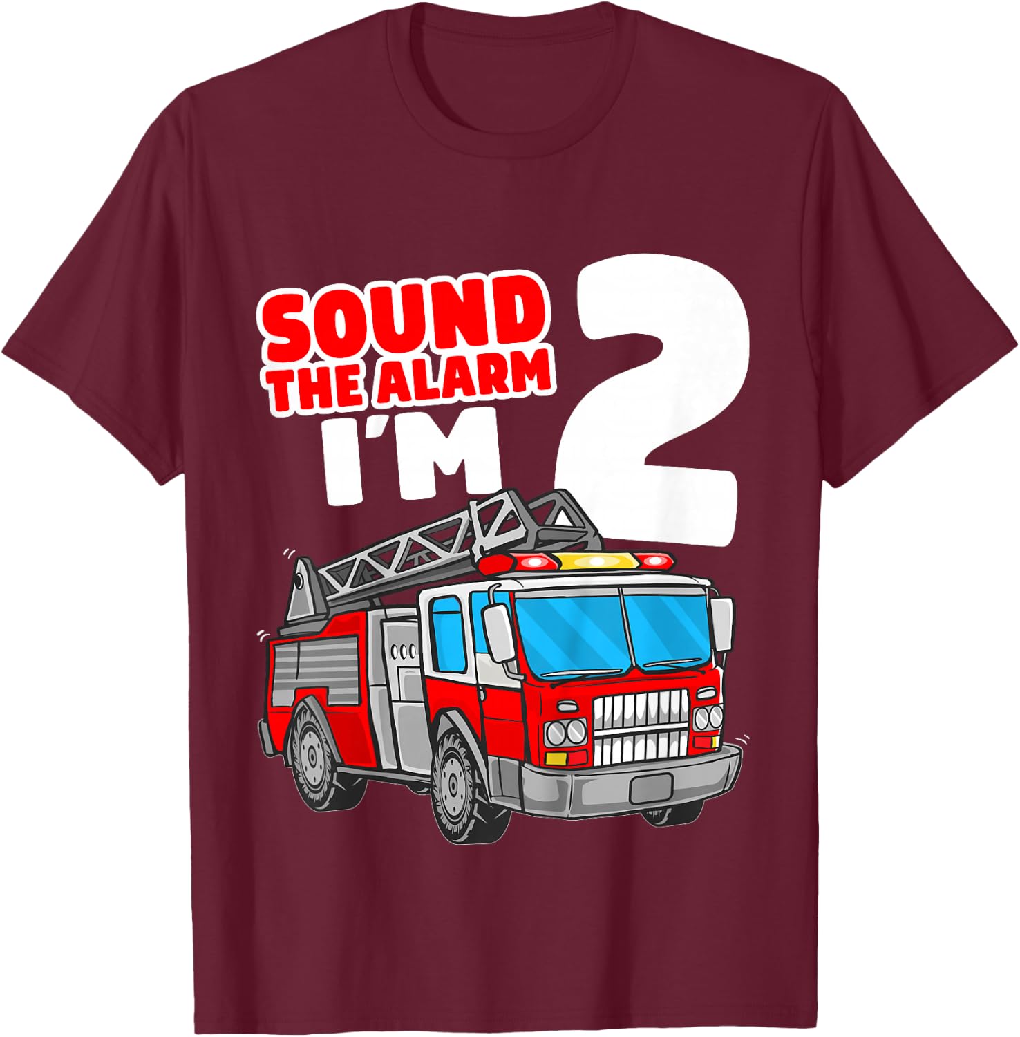 Kids Fire Truck 2 Year Old Firefighter 2nd Birthday Boy Toddler T-Shirt - T-Shirt | Maroon