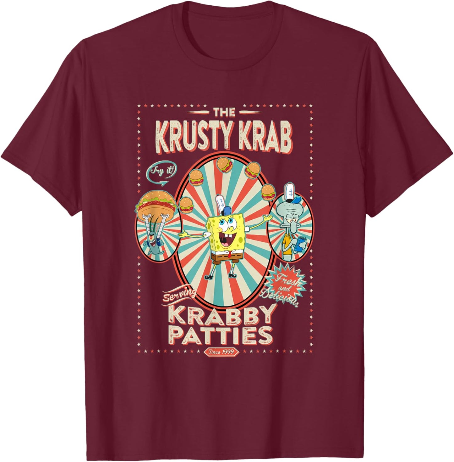 SpongeBob SquarePants The Krusty Krab Since 1999 Vintage Ad T-Shirt - T-Shirt | Maroon