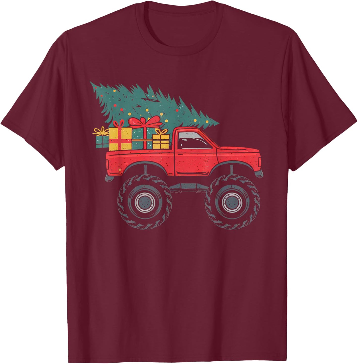 Boys Monster Truck Christmas Tree Xmas Squad Kids Toddler T-Shirt - T-Shirt | Maroon